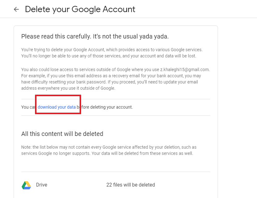 مرحله 6 حذف حساب گوگل